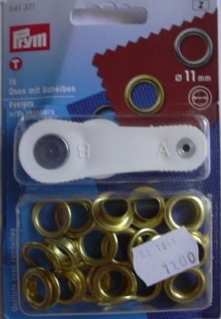 Ösen mit Scheiben 11 mm goldfarbig , 15 Stück