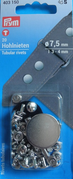 Hohlnieten, 3-4mm, silberfarbig, 20 Stück