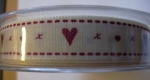 Schmuckband, weiss mit roten Herzen, 15 mm